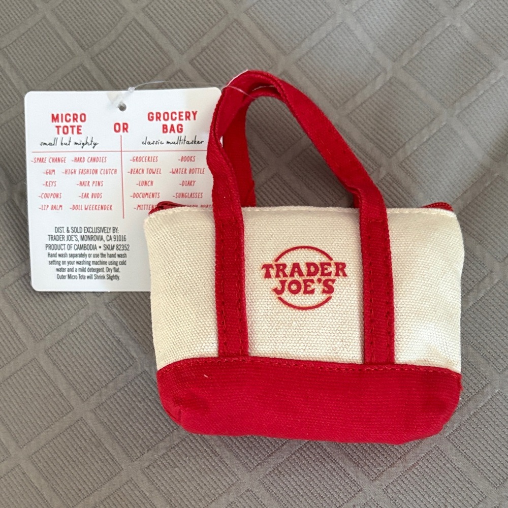 Trader Joe's Micro Canvas Tote Bag + Reusable Nylon Red Pouch - Picture 5 of 7
